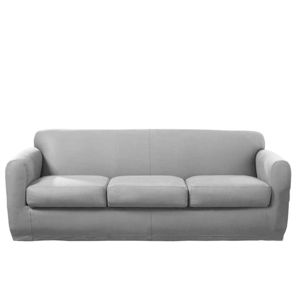Sure Fit - 4pc Ultimate Stretch Leather Sofa Slipcovers Light Light Pebbled Gray
